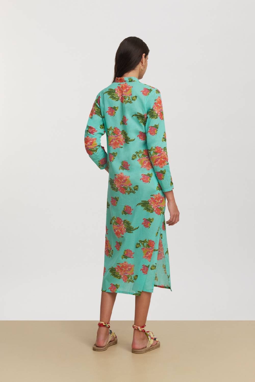 Lisa Corti kurta lunga aperta azhar flower aqua Online
