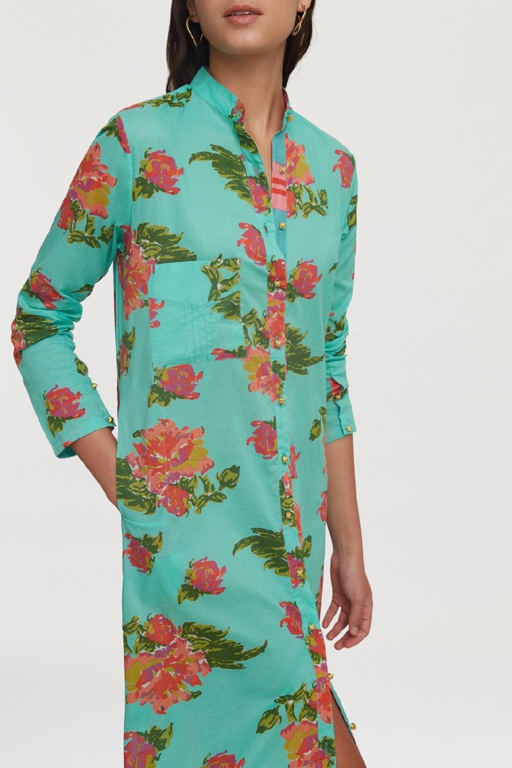 Lisa Corti kurta lunga aperta azhar flower aqua Online