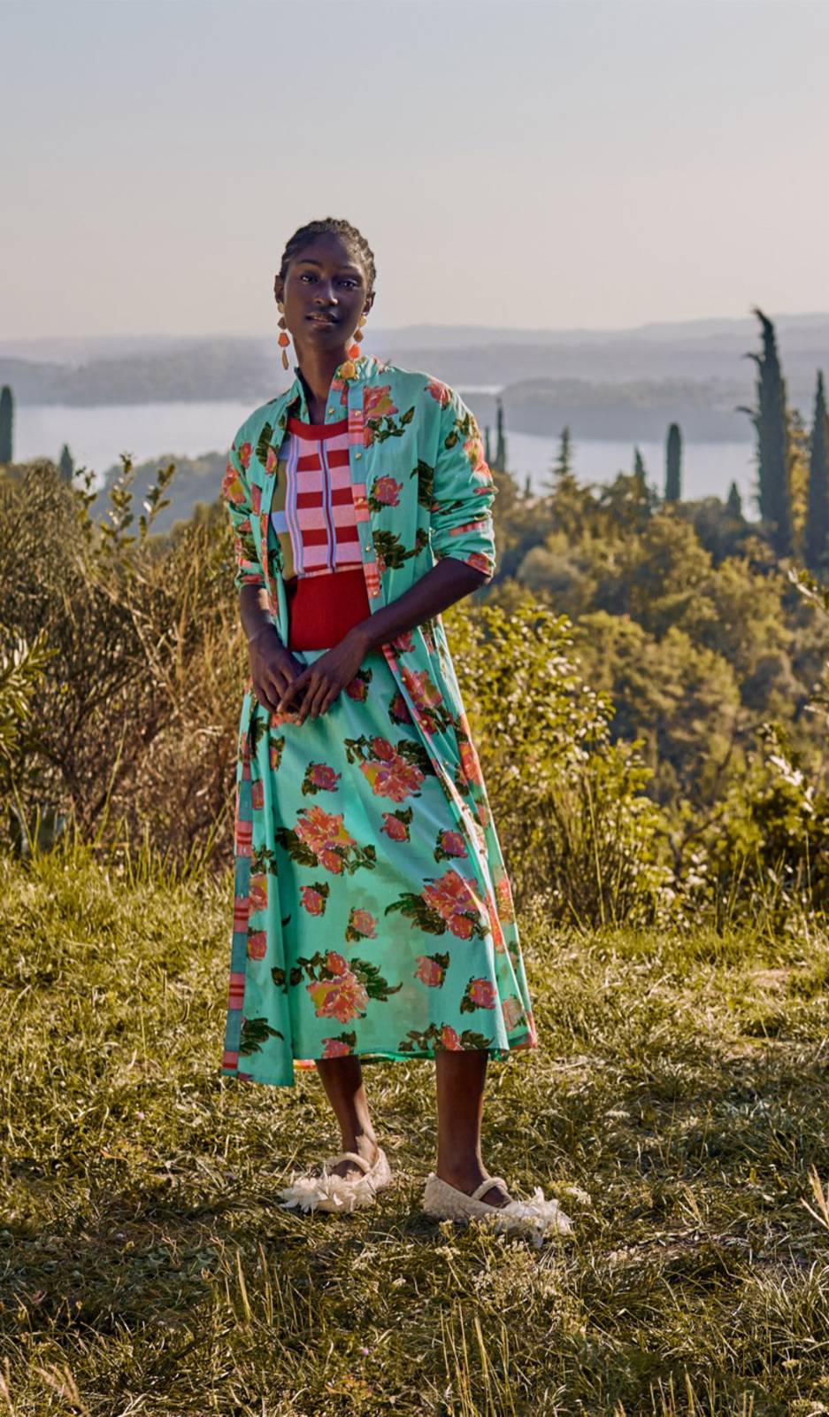Lisa Corti kurta lunga aperta azhar flower aqua Online