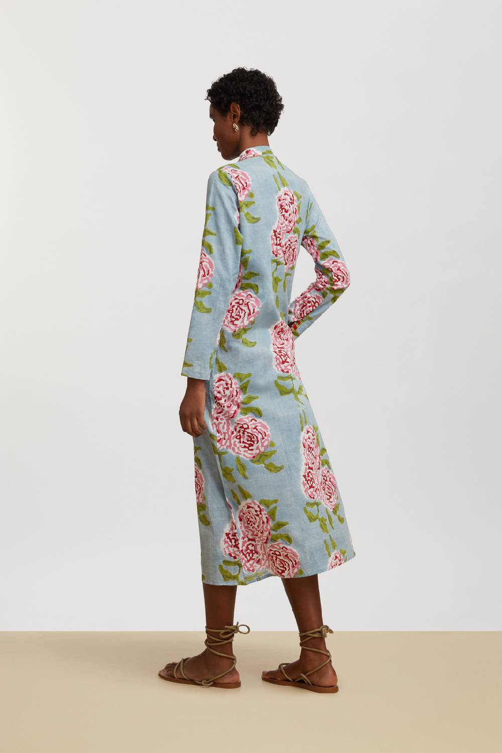 Lisa Corti kurta lunga aperta leopard flower sky light blue In Linea