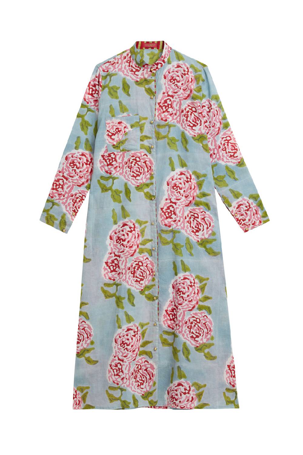 Lisa Corti kurta lunga aperta leopard flower sky light blue In Linea