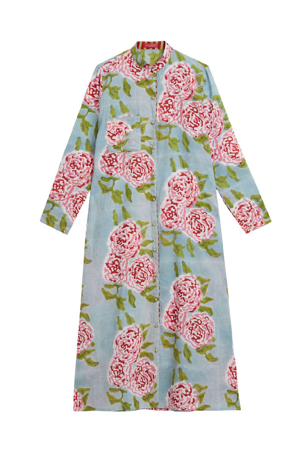 Lisa Corti kurta lunga aperta leopard flower sky light blue In Linea