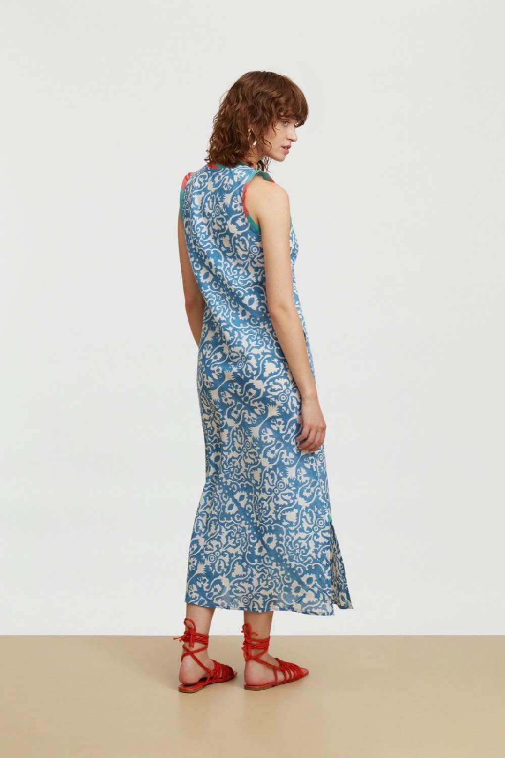 Lisa Corti abito cheack damask design white blue Vendita