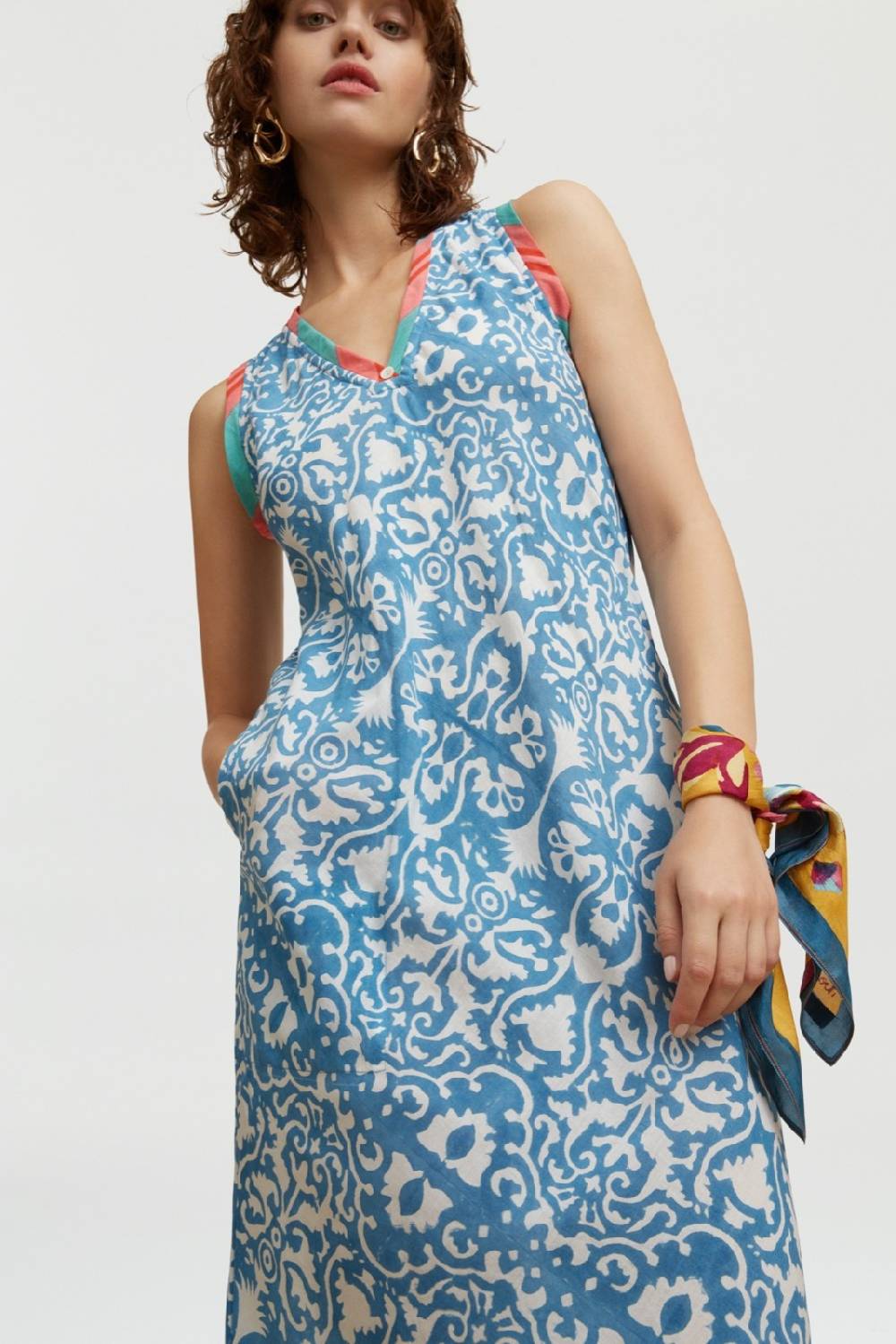 Lisa Corti abito cheack damask design white blue Vendita