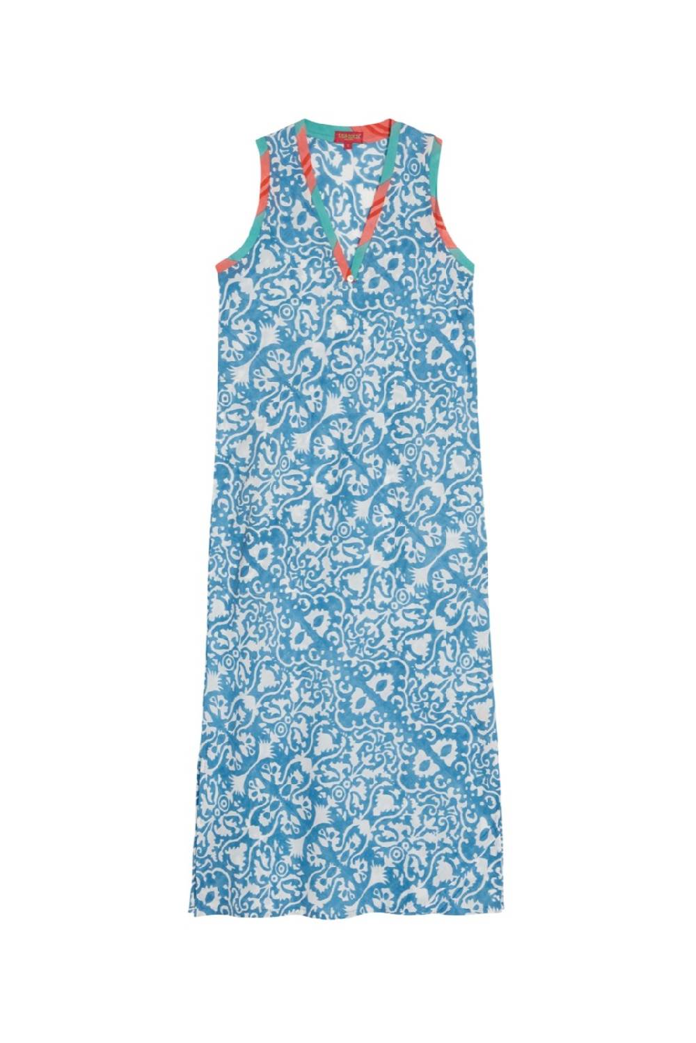 Lisa Corti abito cheack damask design white blue Vendita