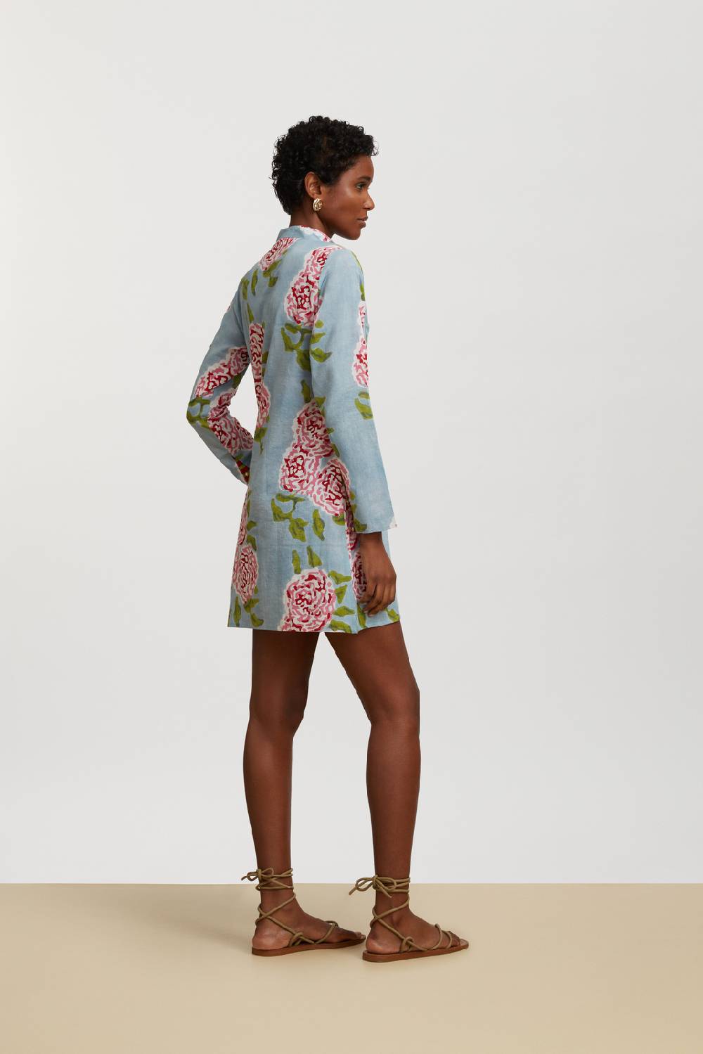 Lisa Corti kurta corta leopard flower sky light blue Spedizione Gratuita
