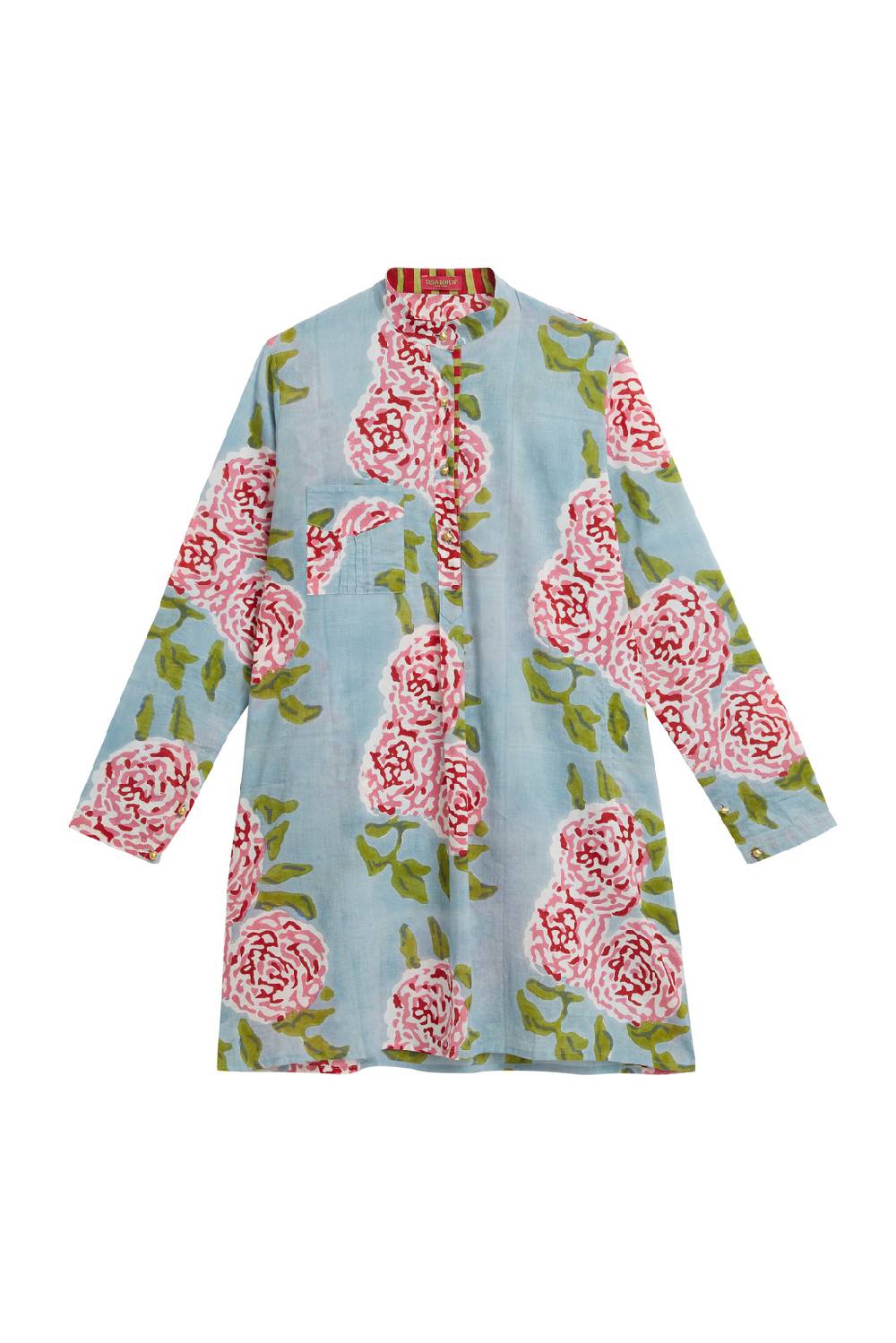 Lisa Corti kurta corta leopard flower sky light blue Spedizione Gratuita