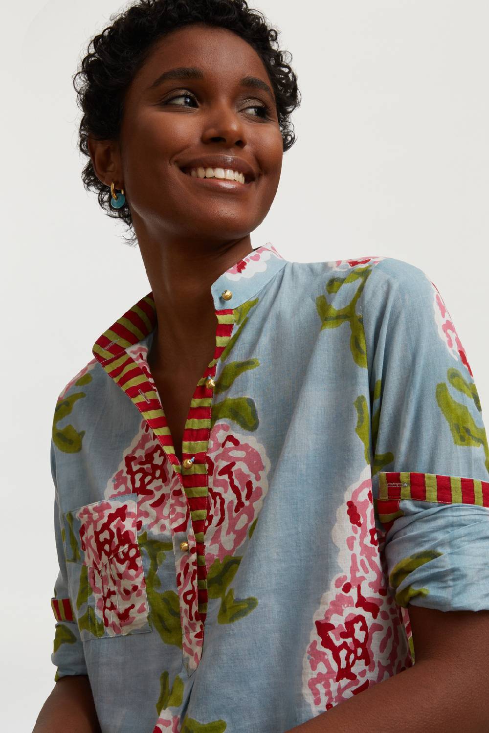 Lisa Corti kurta lunga leopard flower sky light blue Soddisfazione Garantita