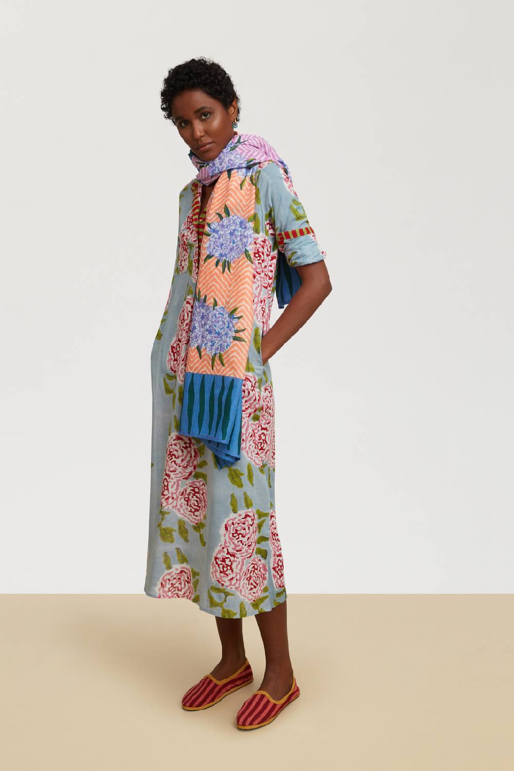 Lisa Corti kurta lunga leopard flower sky light blue Soddisfazione Garantita