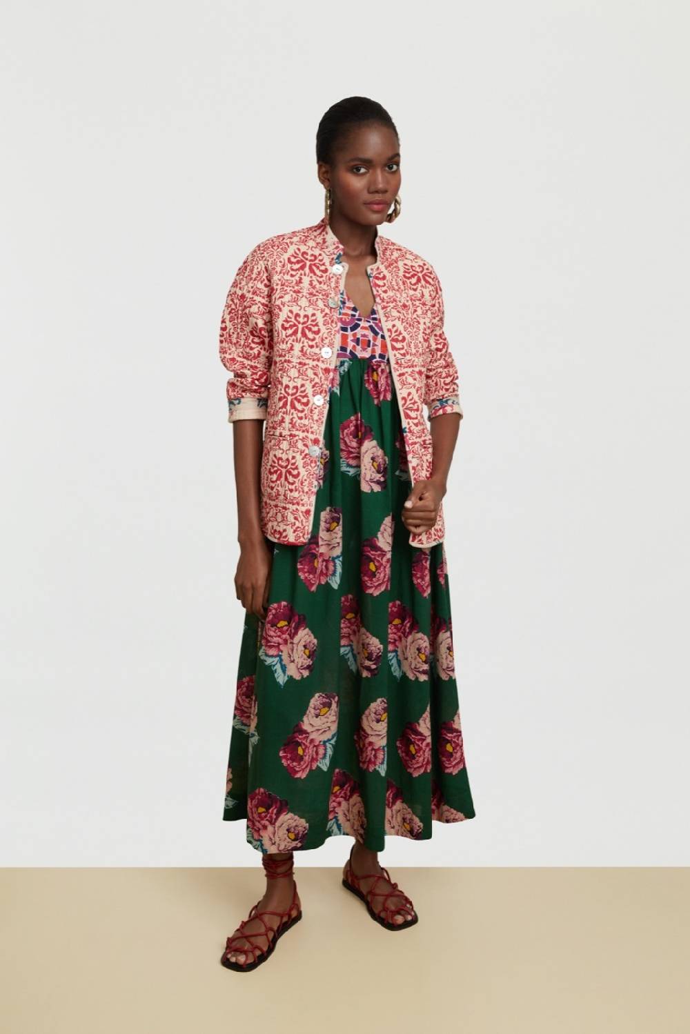 Lisa Corti abito gypsy folk rose green Offerta