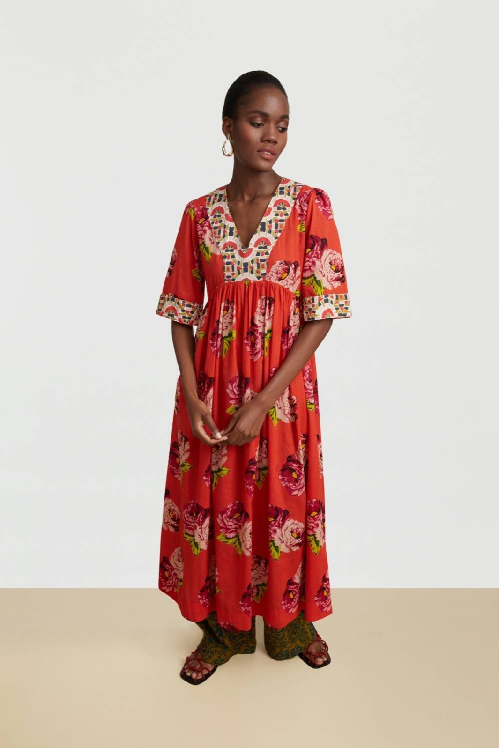 Lisa Corti abito gypsy folk rose coral Economico