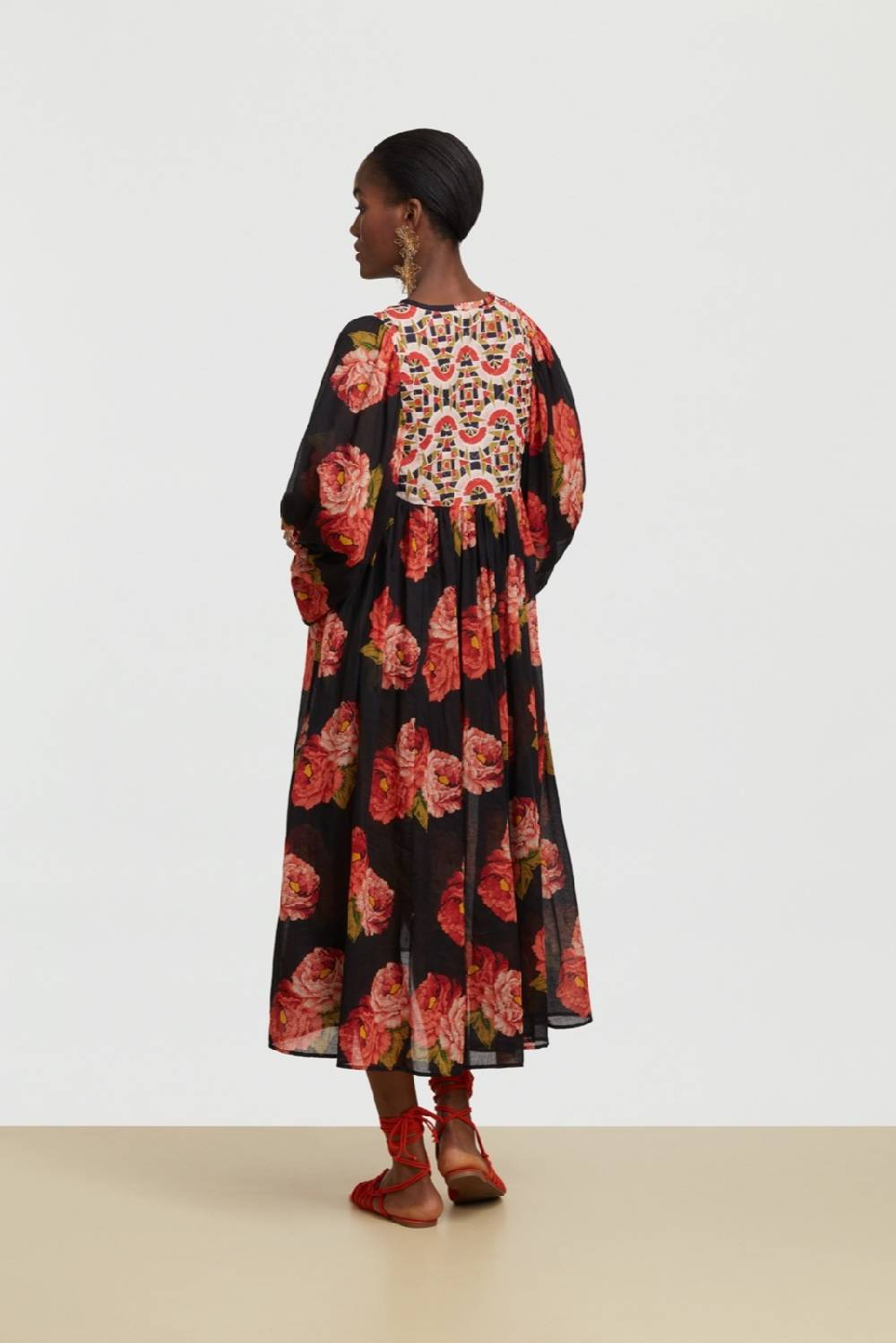 Lisa Corti abito ortensia folk rose black Vendita Calda