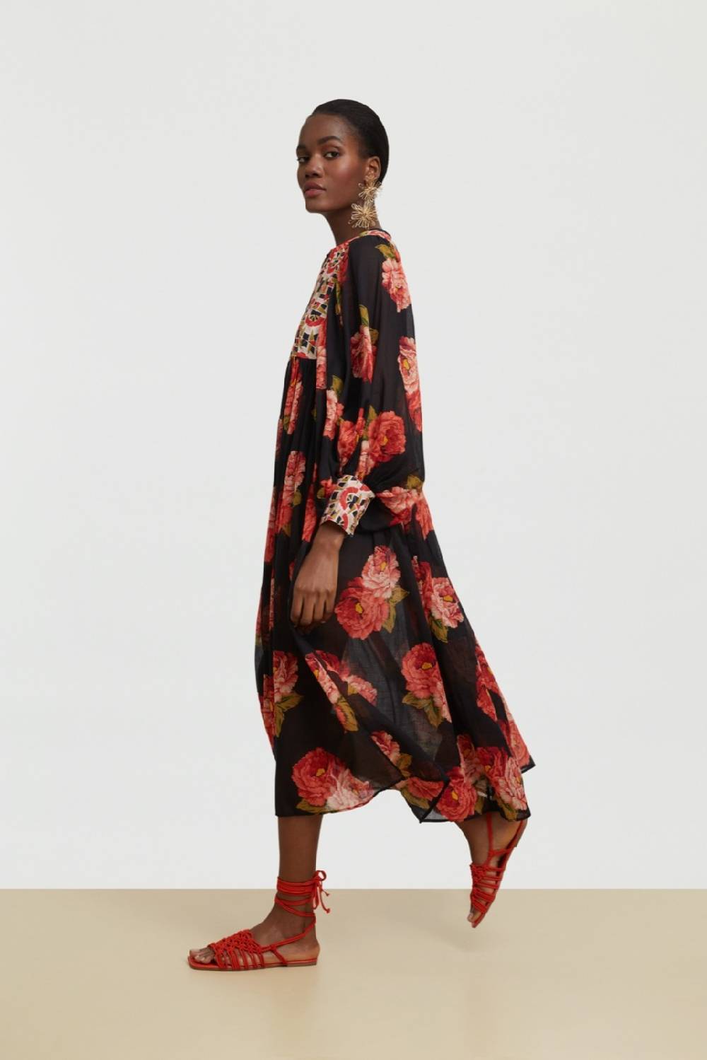 Lisa Corti abito ortensia folk rose black Vendita Calda