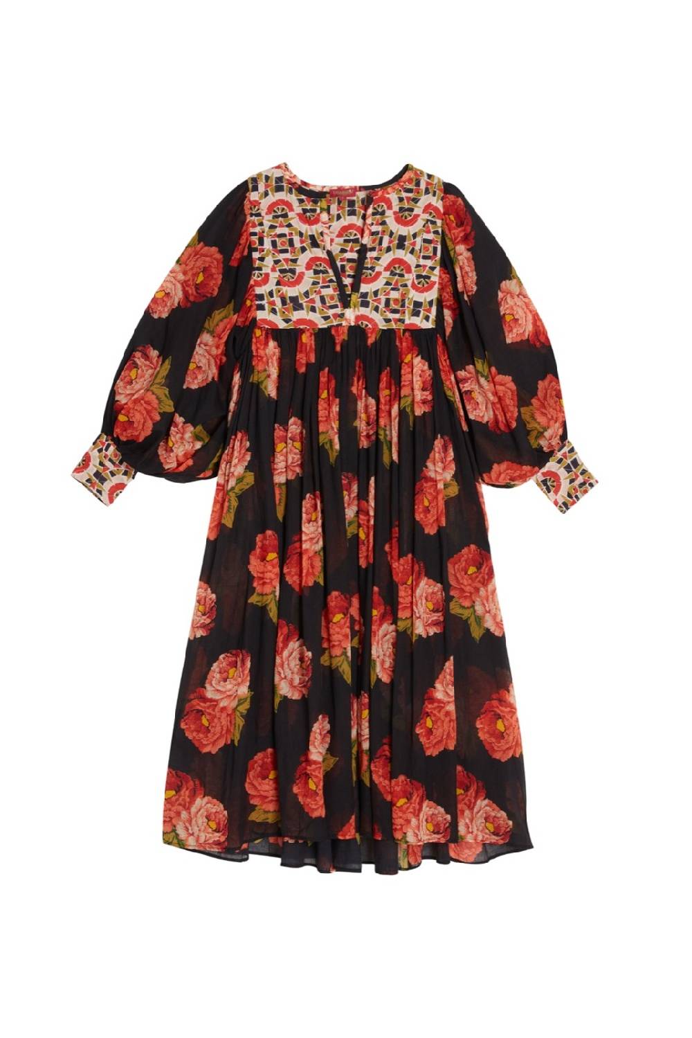 Lisa Corti abito ortensia folk rose black Vendita Calda