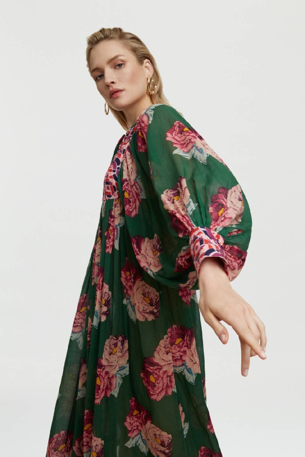 Lisa Corti abito ortensia folk rose green Vendita Economica