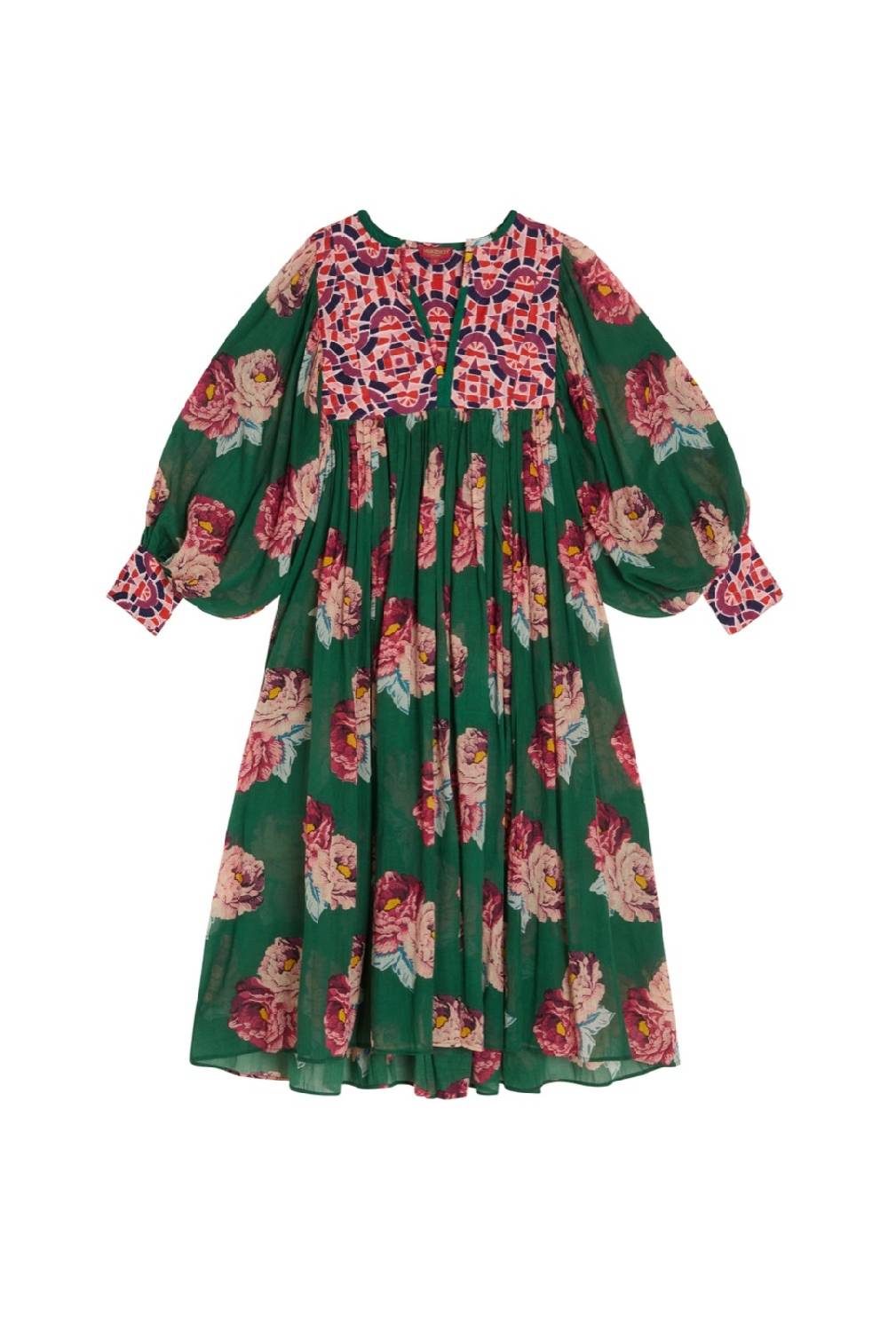 Lisa Corti abito ortensia folk rose green Vendita Economica