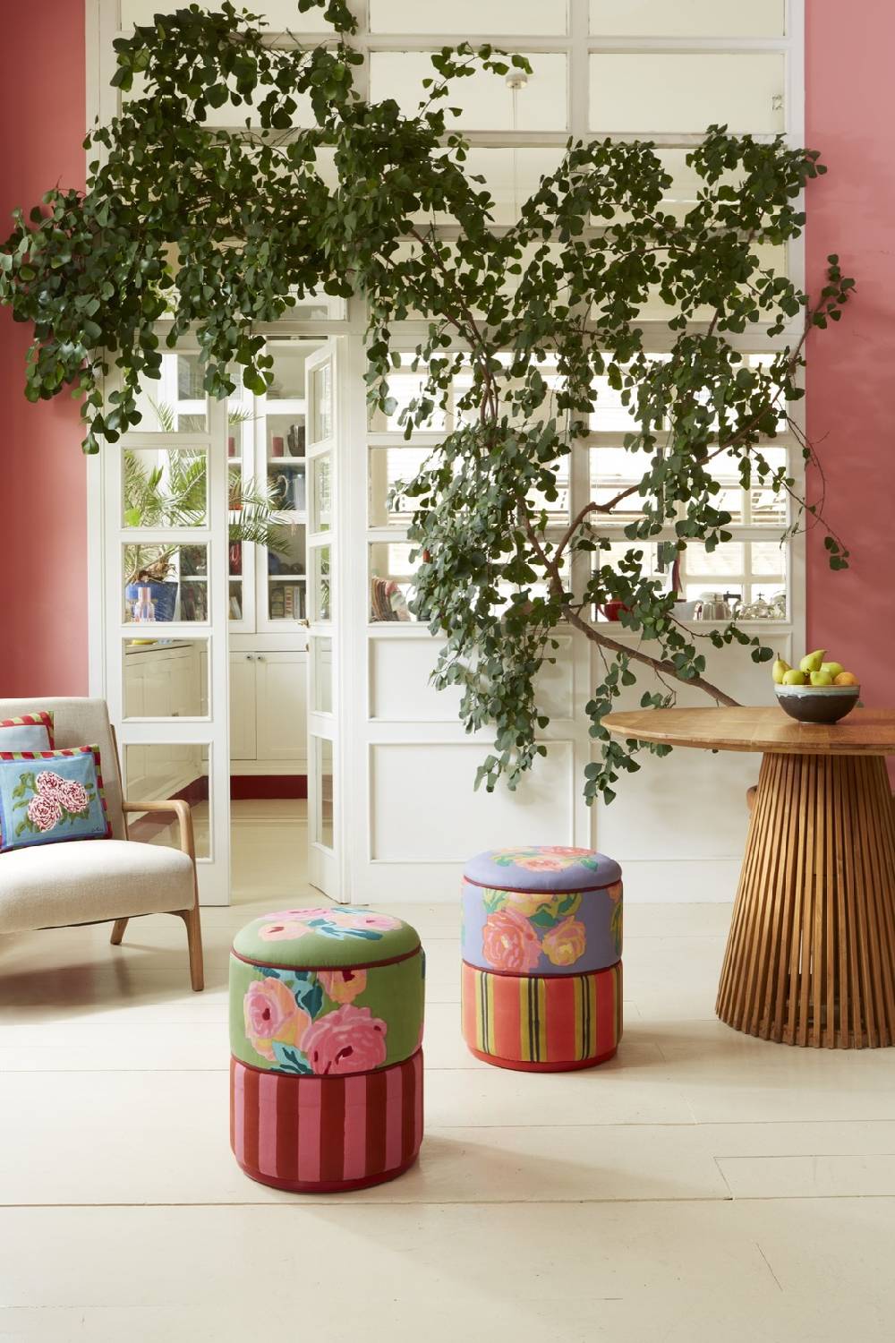 Lisa Corti pouf nizam acid green stripes old pink rust 2025