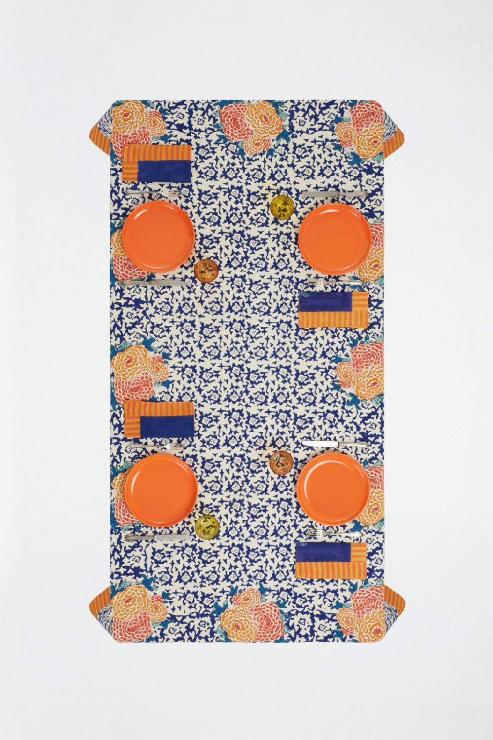 Lisa Corti telo cotone 140x240cm arabesque corolla blue natural Consegna Veloce
