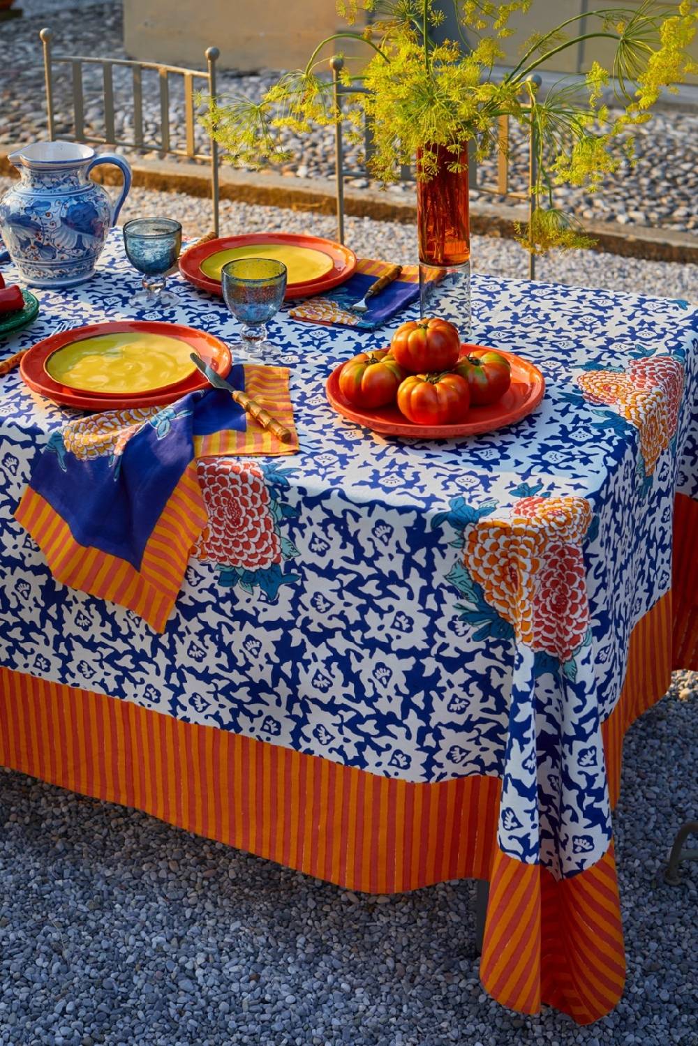 Lisa Corti telo cotone 140x240cm arabesque corolla blue natural Consegna Veloce