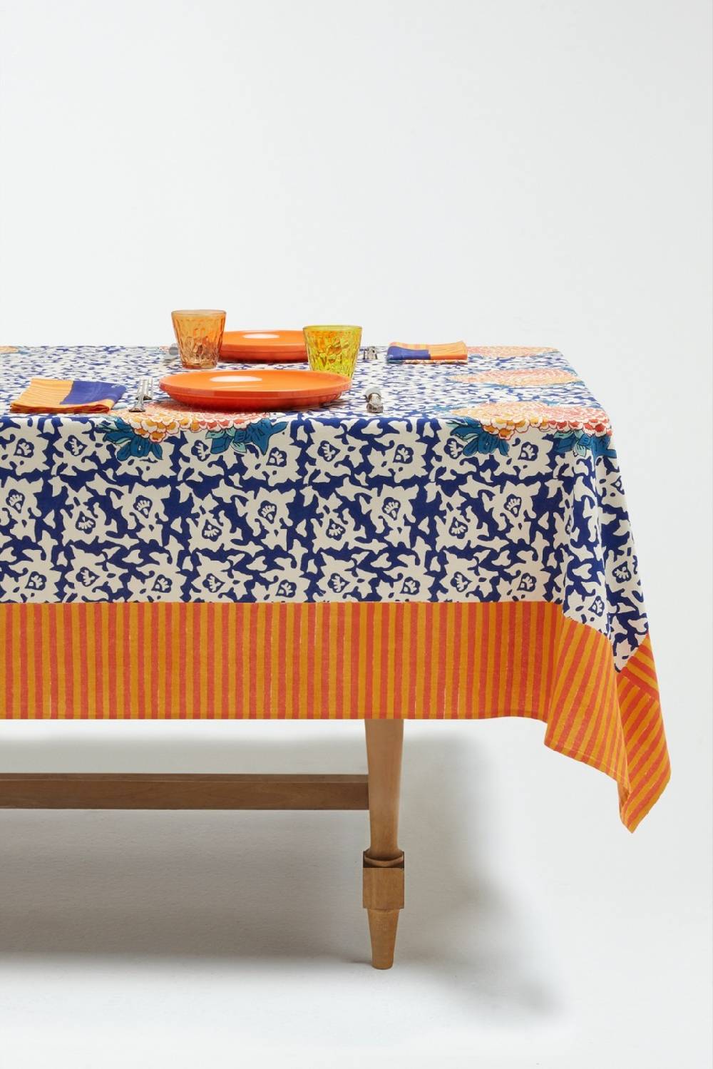 Lisa Corti telo cotone 180x270cm arabesque corolla blue natural Sottocosto