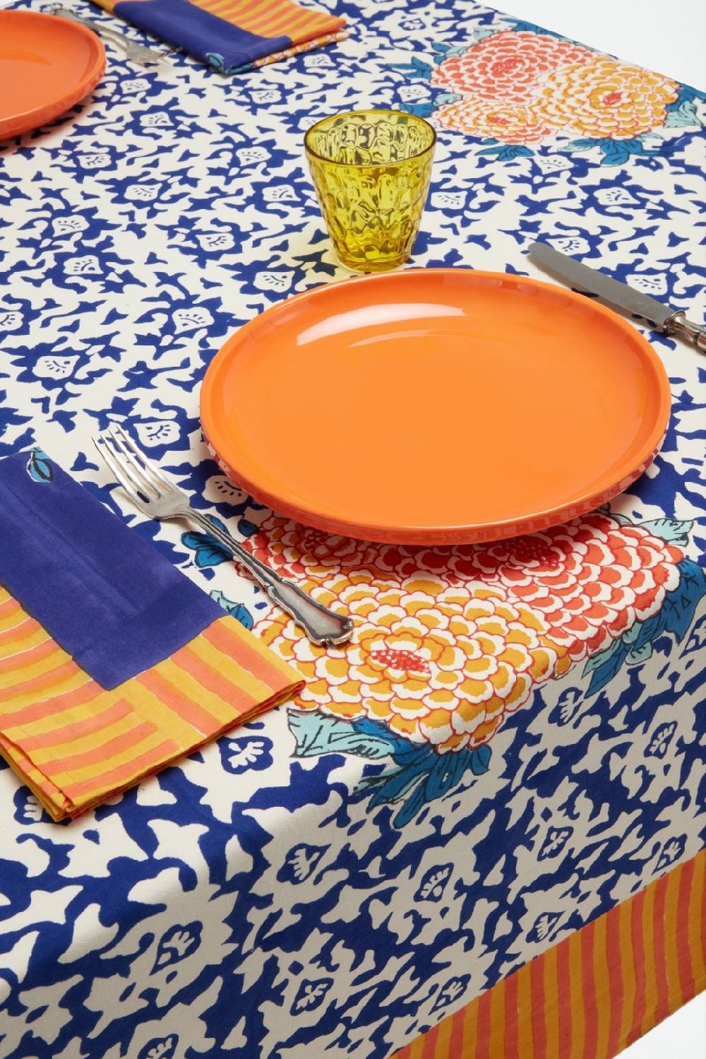 Lisa Corti telo cotone 180x270cm arabesque corolla blue natural Sottocosto