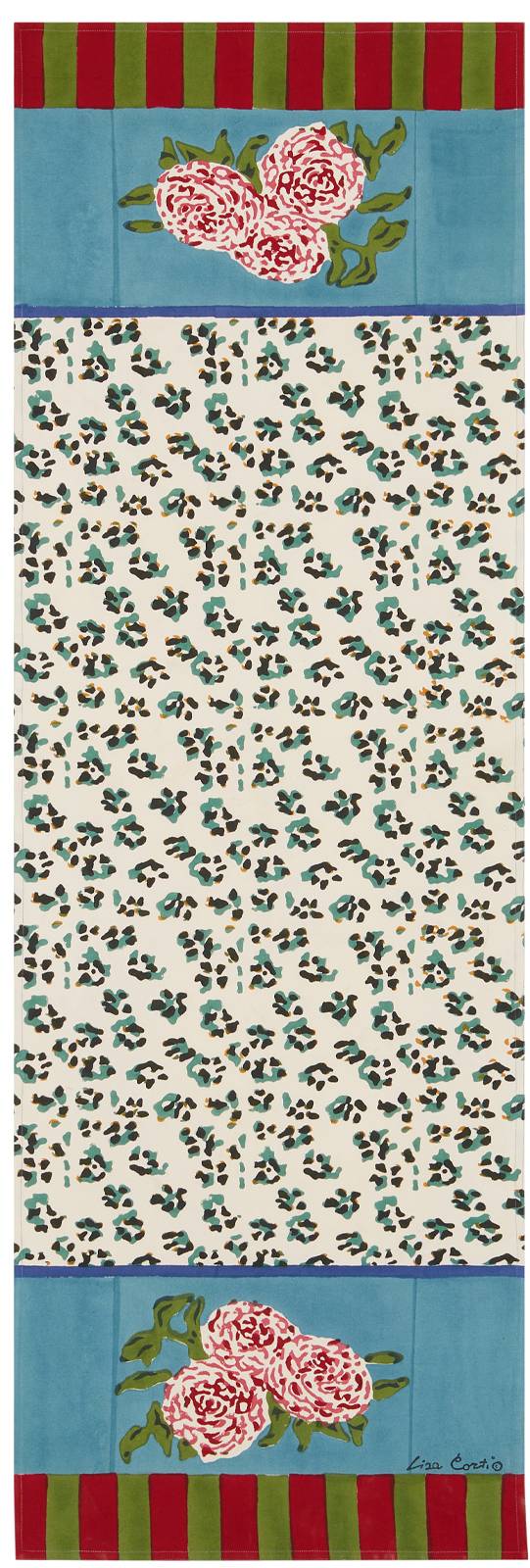 Lisa Corti tovaglietta doppia cotone 50x150cm leopard stripes sky
