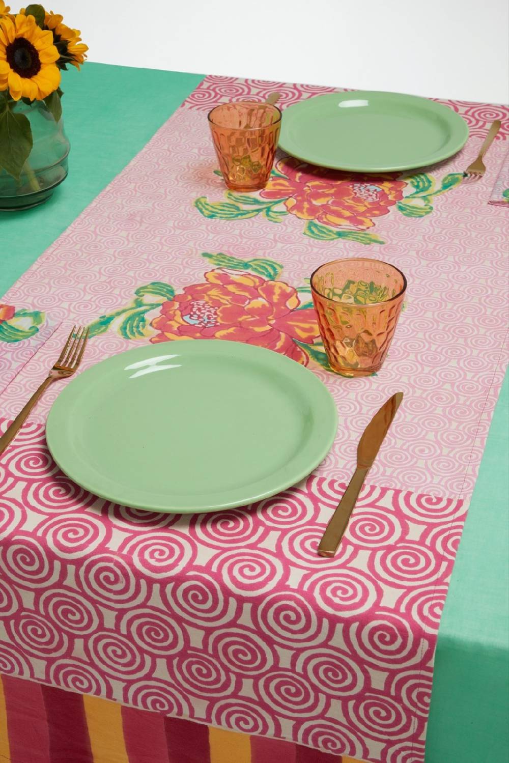 Lisa Corti tovaglietta doppia cotone 50x150cm camelia magenta pink Pezzi Unici