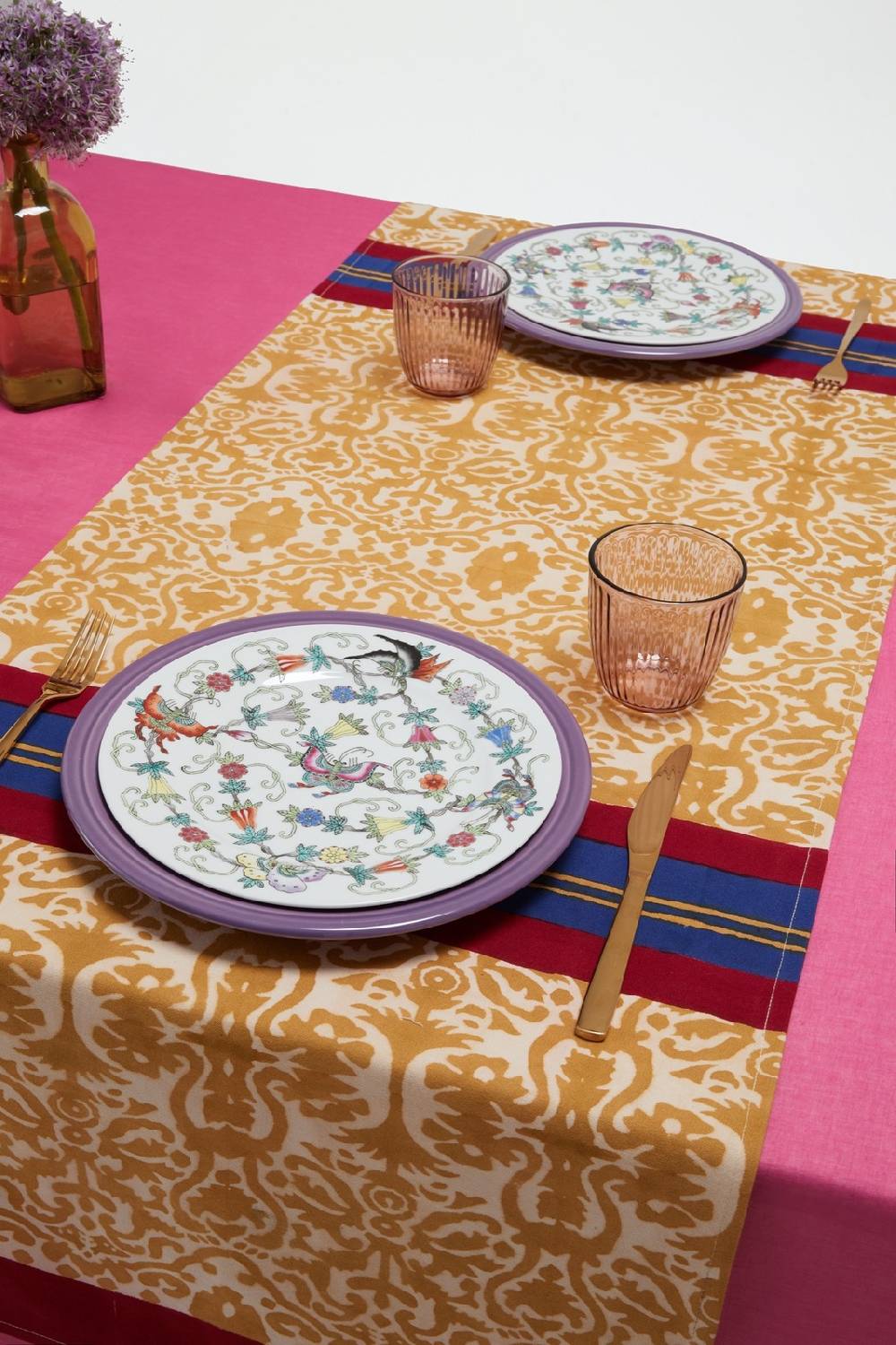 Lisa Corti tovaglietta doppia cotone 50x150cm damask stripes chutney Qualità Garantita