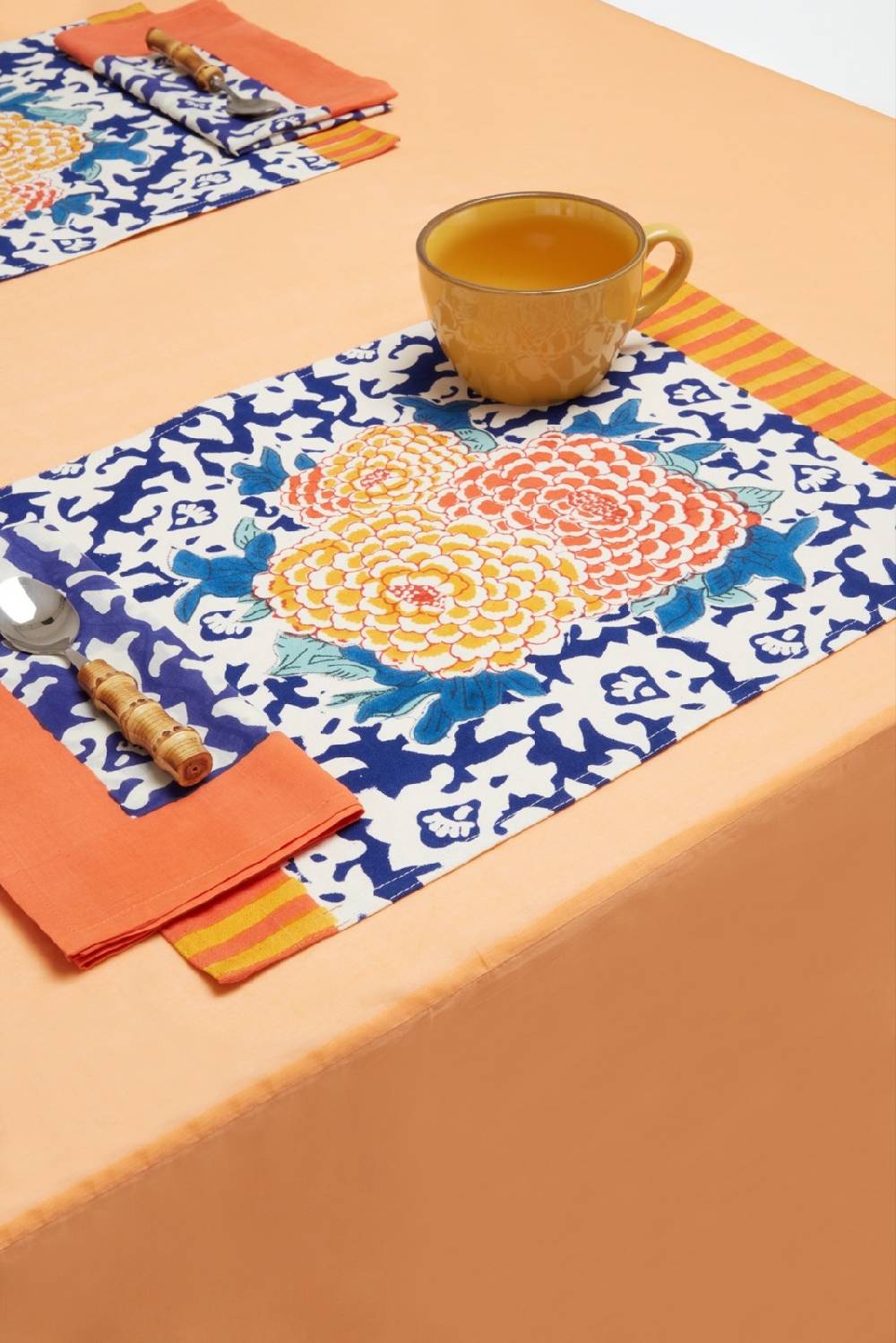 Lisa Corti tovagliolo cotone 50x50cm arabesque blue natural Sottocosto