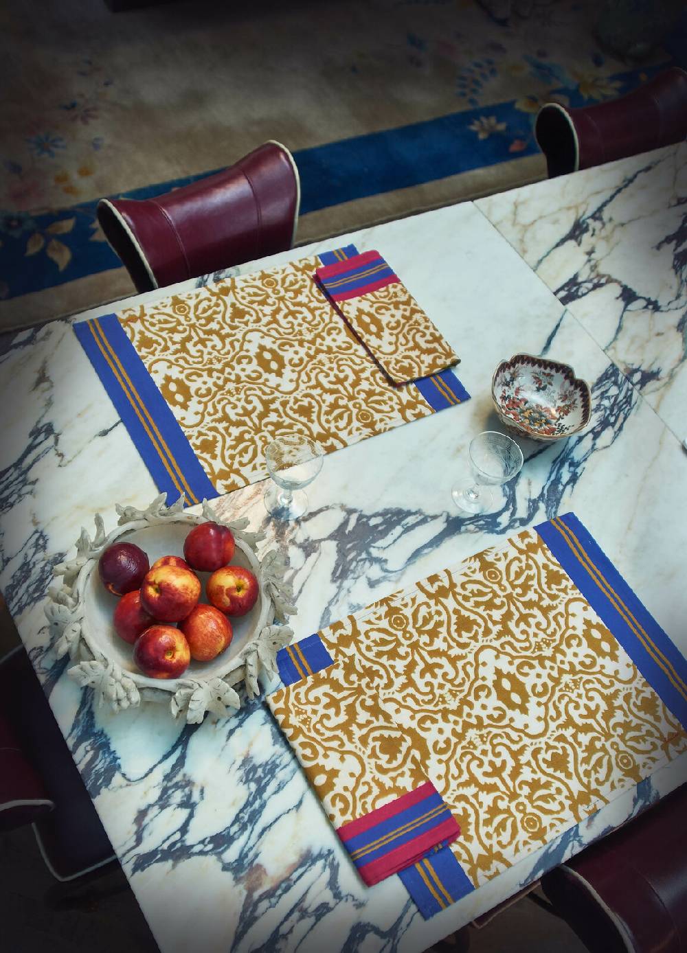 Lisa Corti tovagliolo cotone 50x50cm damask stripes chutney In Vendita