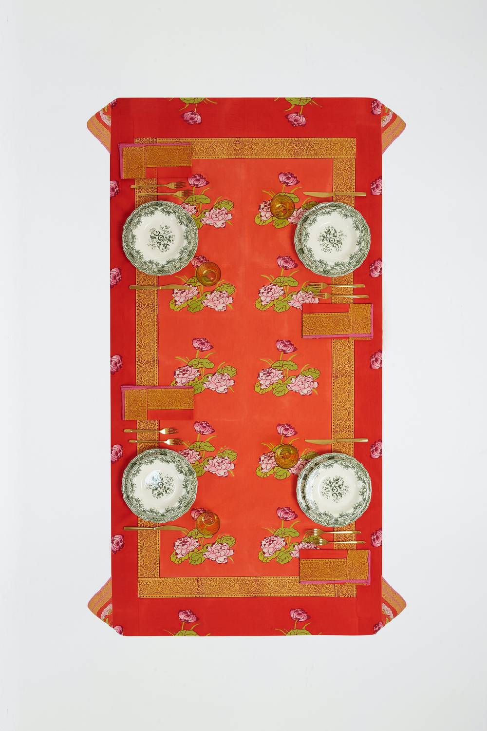 Lisa Corti telo cotone 140x240cm tea flower red orange Fino Al -60%