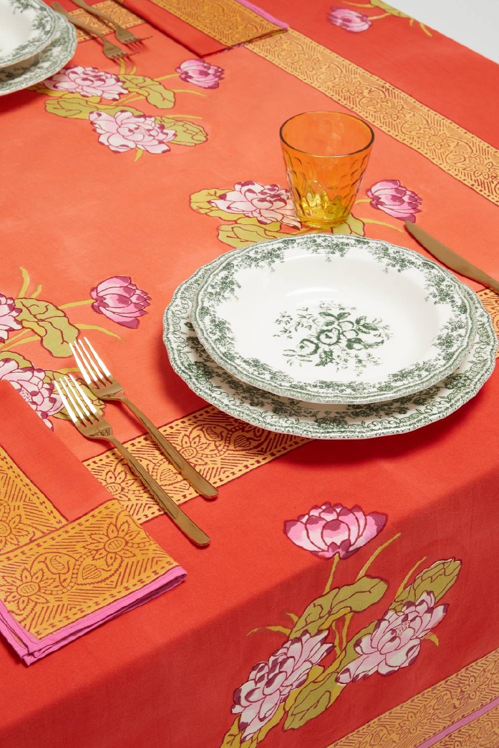 Lisa Corti telo cotone 140x240cm tea flower red orange Fino Al -60%