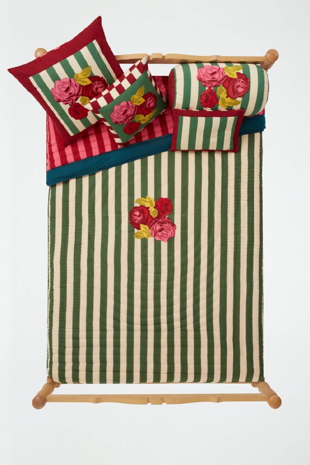 Lisa Corti trapunta reversibile 250x270cm nizam stripes green natural Saldi Di Fabbrica
