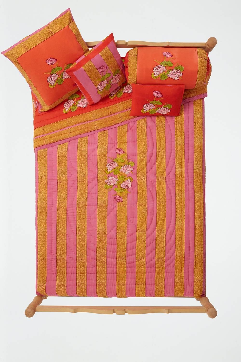 Lisa Corti trapunta reversibile 250x270cm tea flower red orange In Saldo