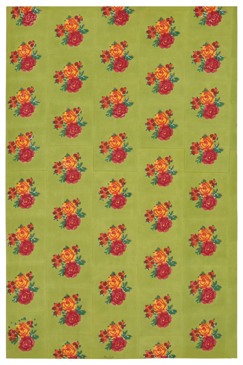 Lisa Corti tessuto damask flower acid green