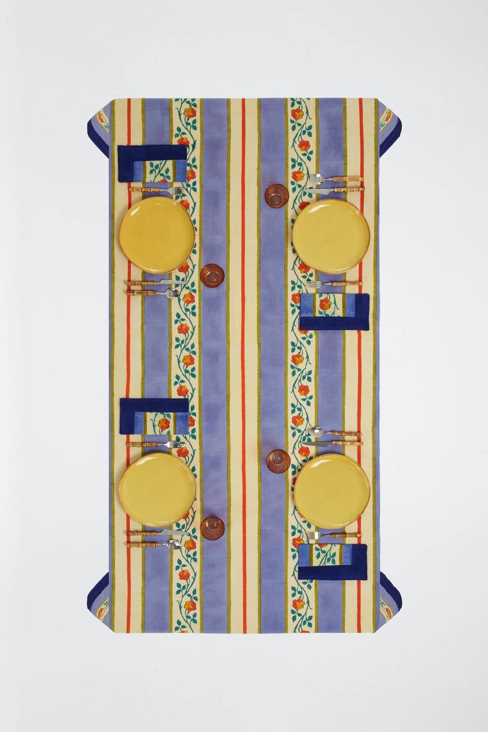 Lisa Corti telo cotone 250x270cm varanasi stripes pervinch In Vendita