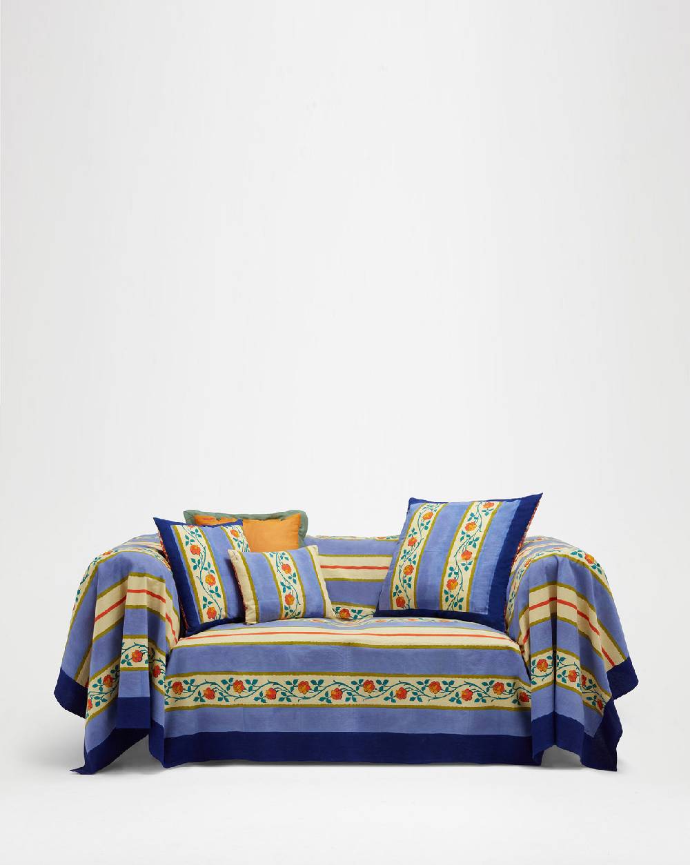Lisa Corti telo cotone 250x270cm varanasi stripes pervinch In Vendita