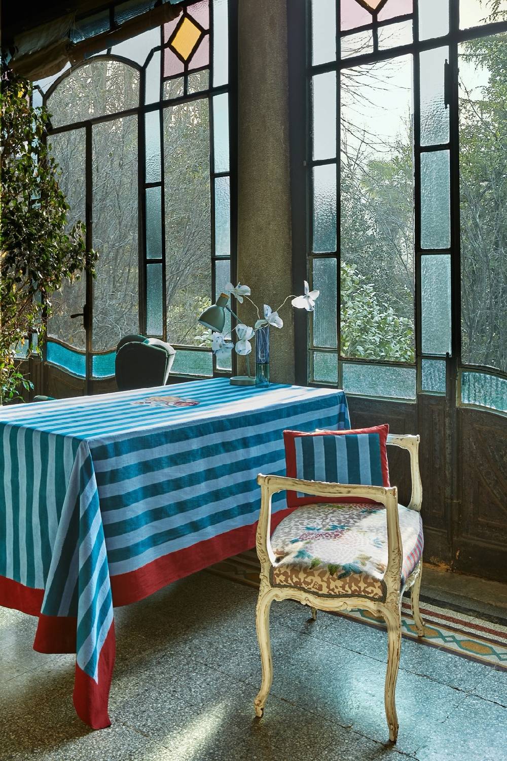 Lisa Corti telo cotone 250x270cm nizam stripes ferozi sugar In Saldo