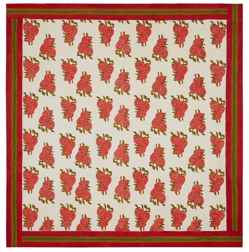 Lisa Corti telo cotone 250x270cm leopard bouquet red