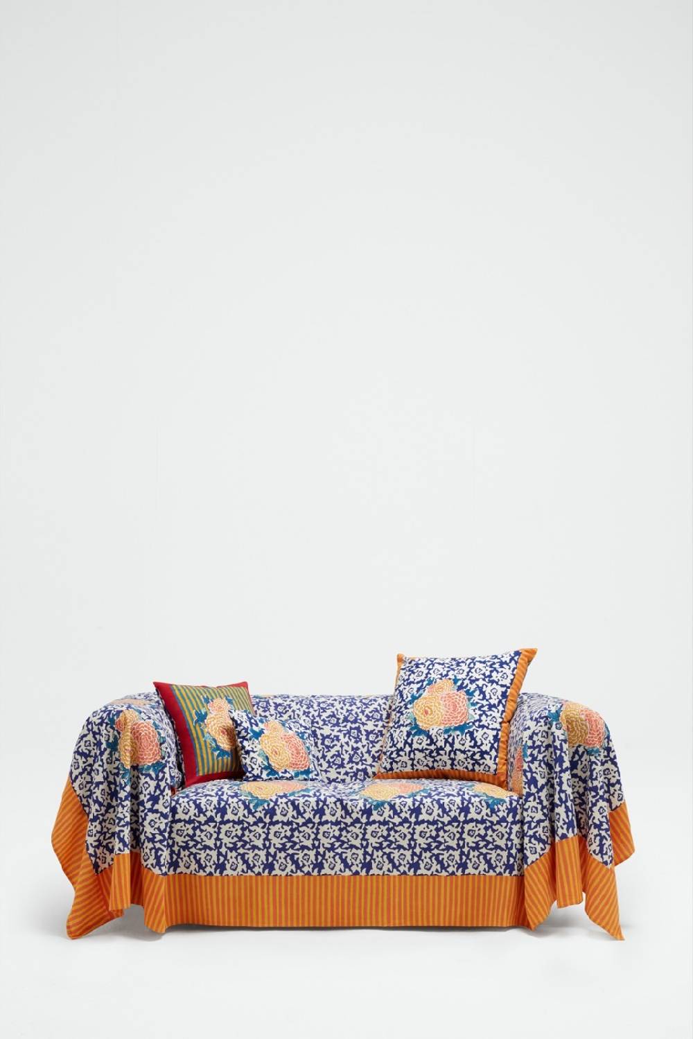 Lisa Corti telo cotone 220x270cm arabesque corolla blue natural Vendita