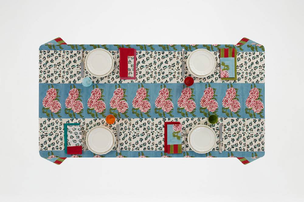 Lisa Corti cotton cloth 180x350cm leopard stripes sky Offerta
