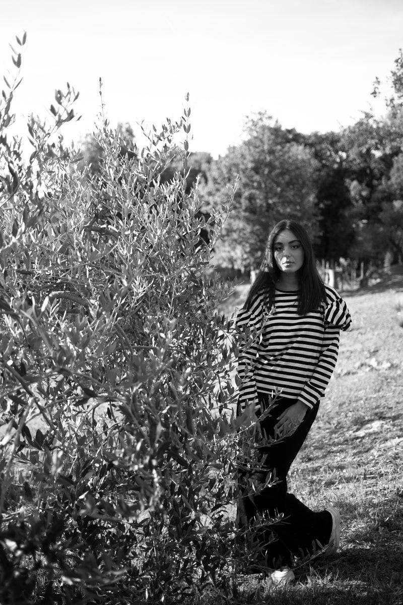 Olive E Miele T-SHIRT IDA RIGHE BIANCO-NERO Qualità