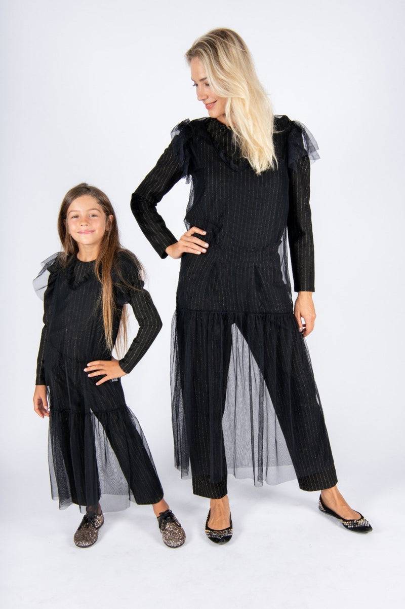 Olive E Miele MiniMe t-shirt Beth + pantalone Gertie gessato lurex + abito Mabel In Vendita