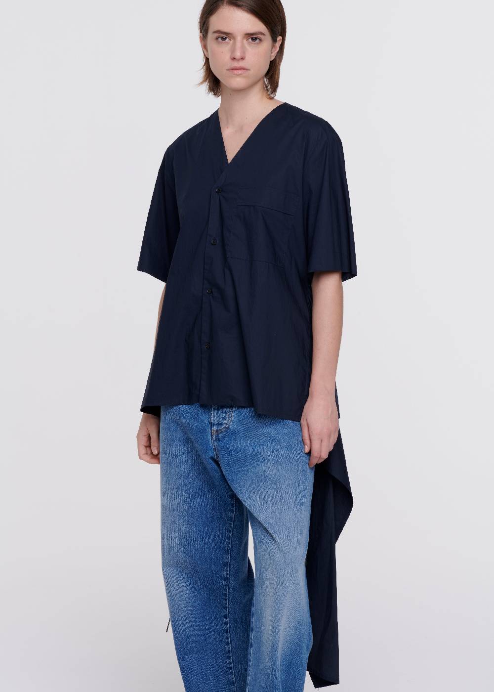 Plan C CAMICIA DI COTONE BLU CON STRASCICO In Linea