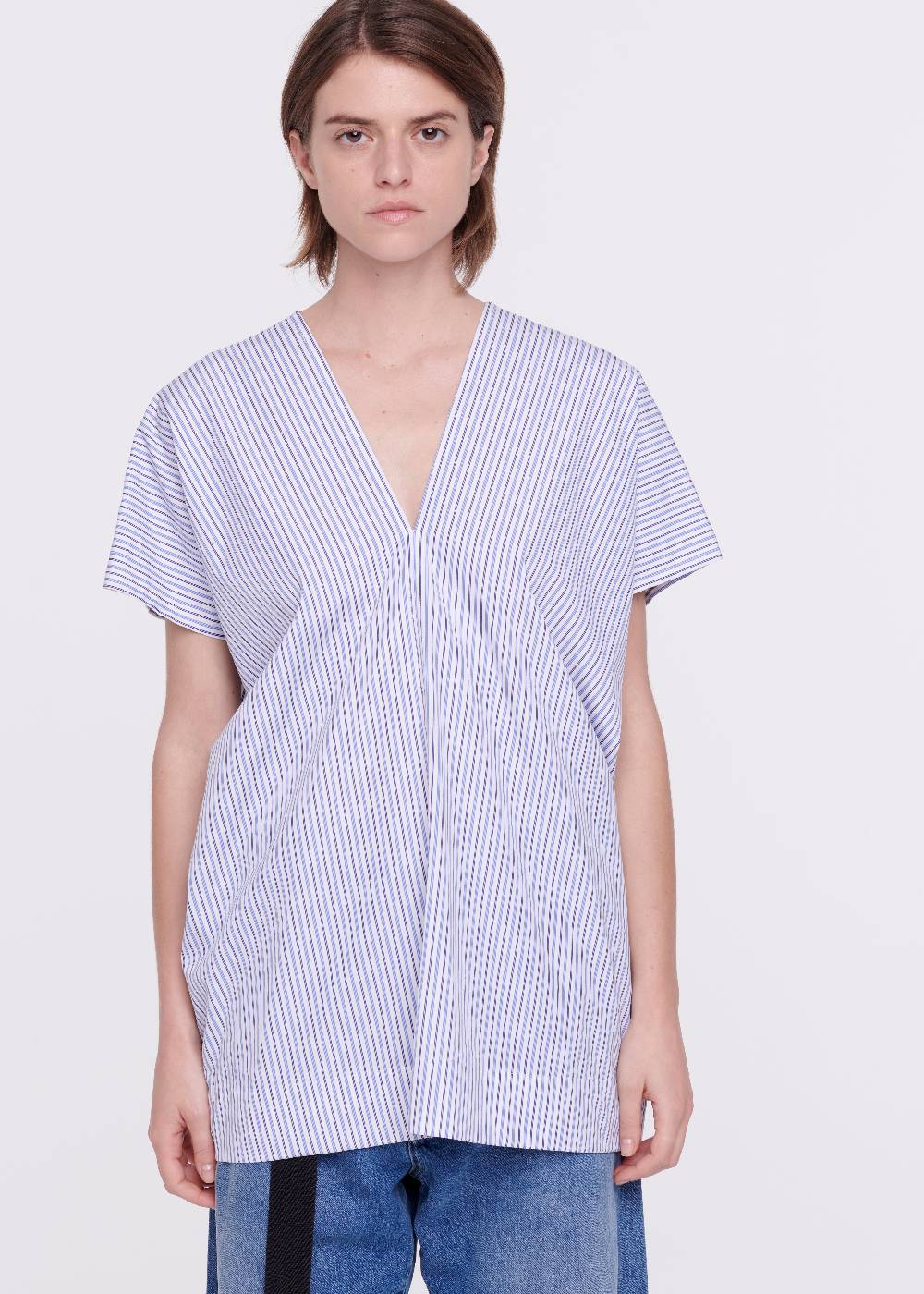 Plan C TOP A RIGHE IN COTONE CON SCOLLO A V Qualità
