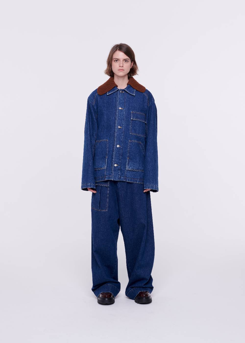 Plan C GIACCA IN DENIM CON COLLETTO IN MAGLIA REMOVIBILE Fino al 50% di sconto