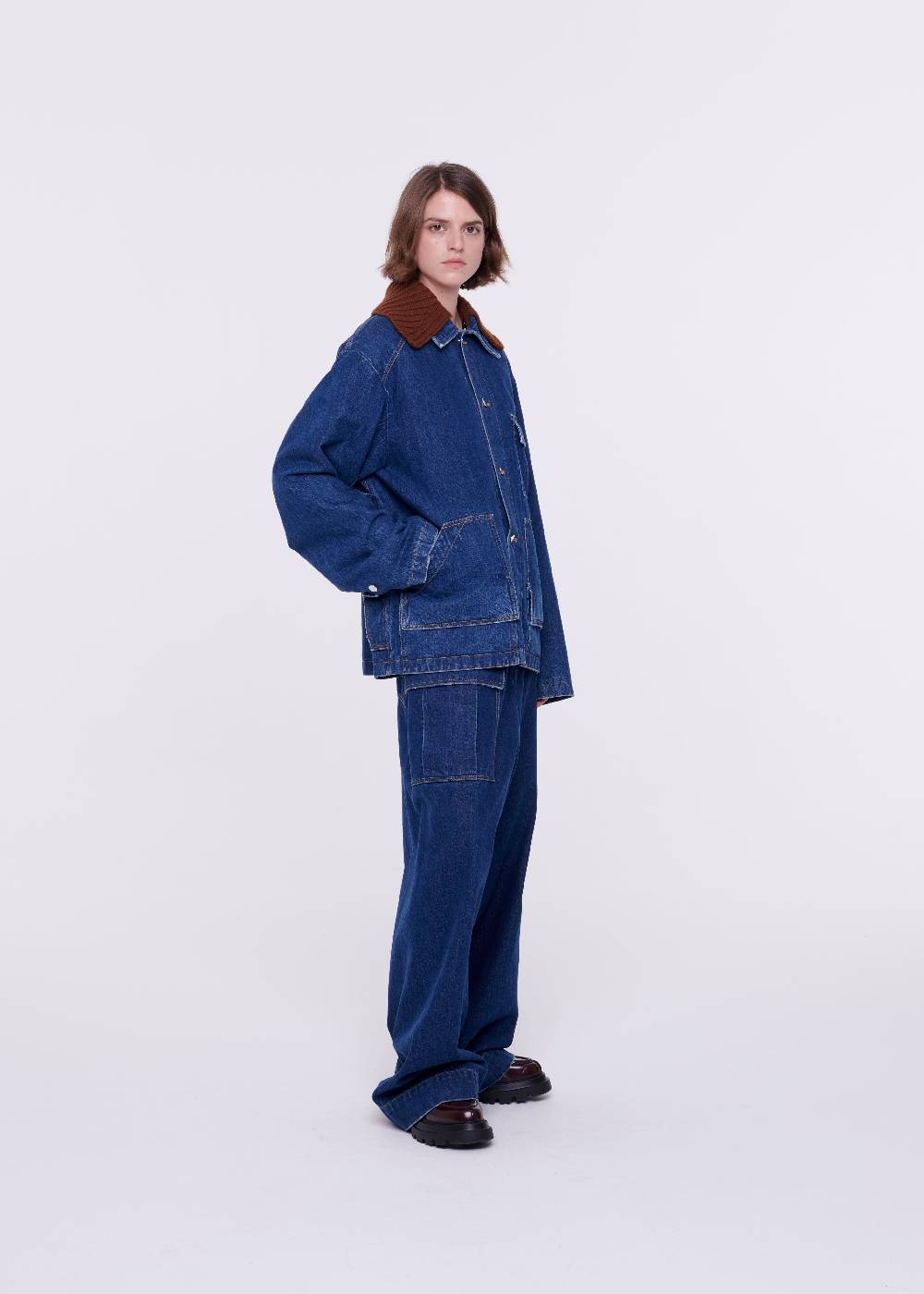 Plan C GIACCA IN DENIM CON COLLETTO IN MAGLIA REMOVIBILE Fino al 50% di sconto
