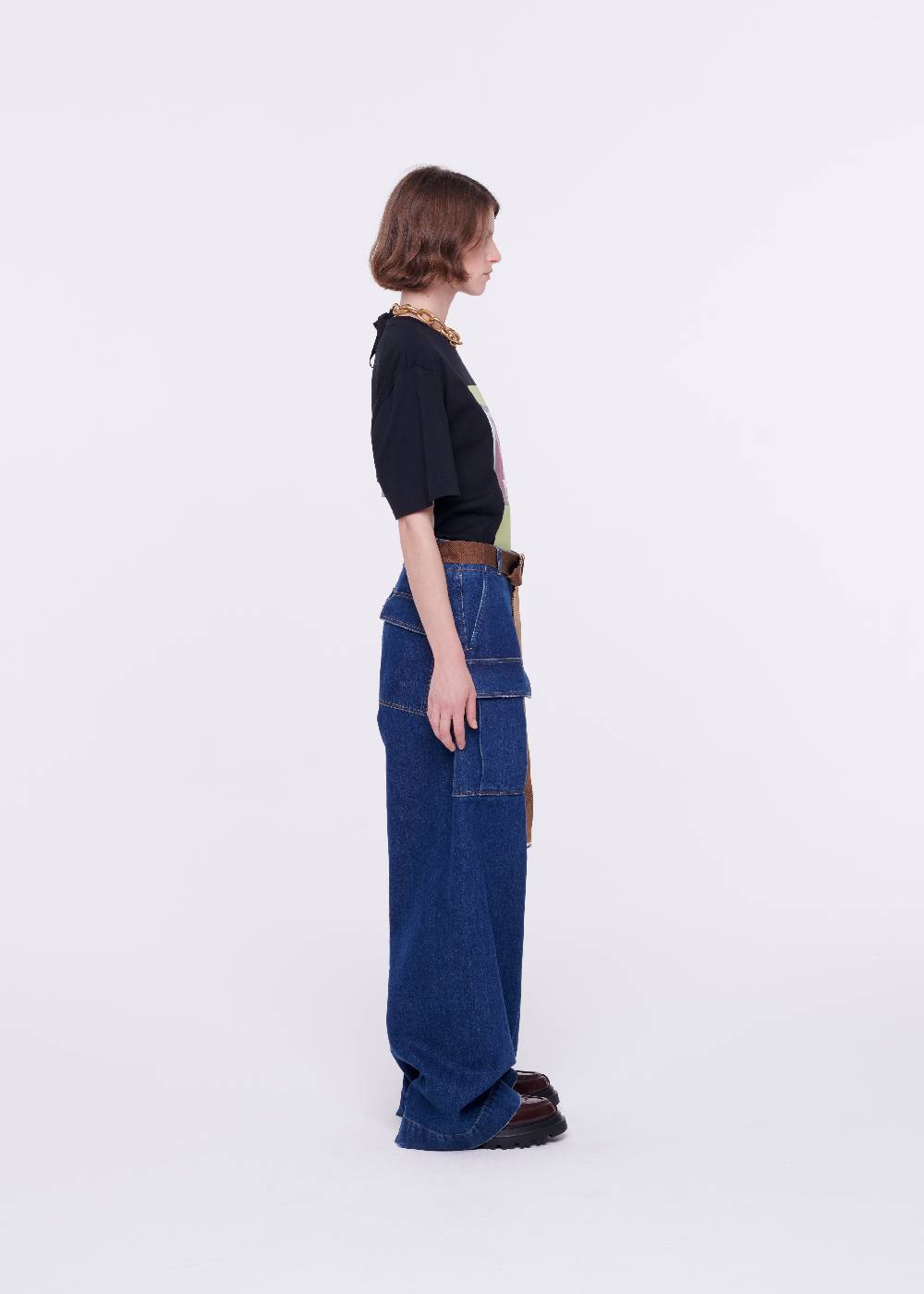 Plan C JEANS A GAMBA AMPIA CON CINTURA MARRONE Italia