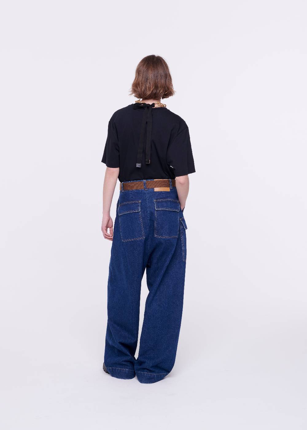 Plan C JEANS A GAMBA AMPIA CON CINTURA MARRONE Italia