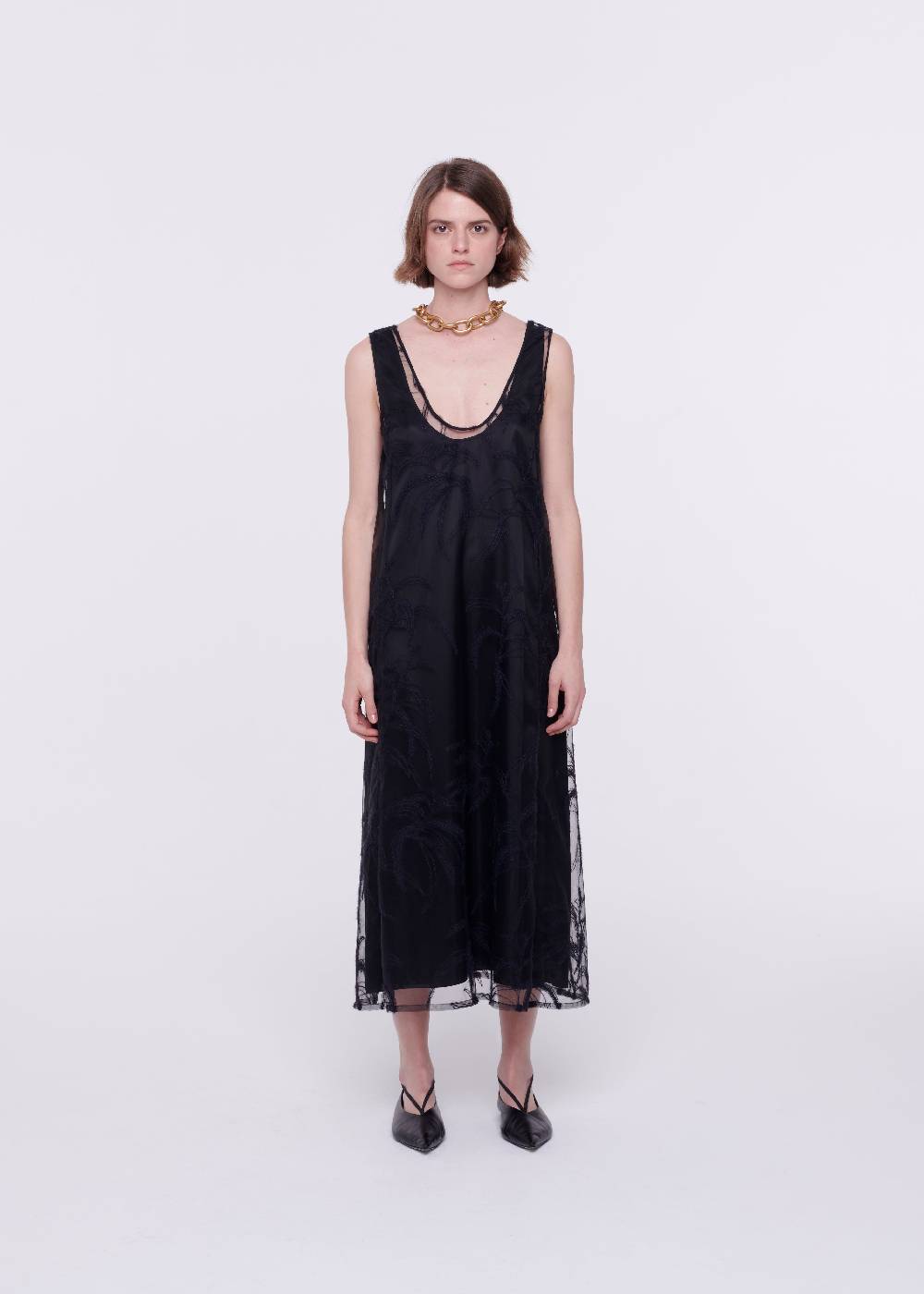 Plan C ABITO MIDI NERO IN TULLE RICAMATO Saldi Di Fabbrica